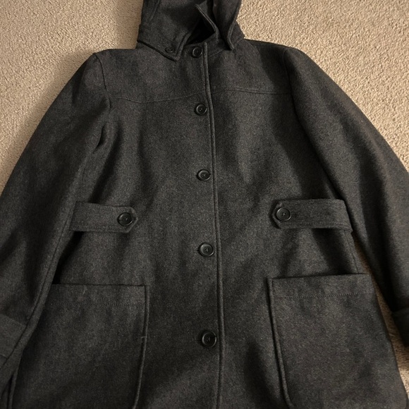 Women's Black Hooded Coat Gap Large - Picture 3 of 8